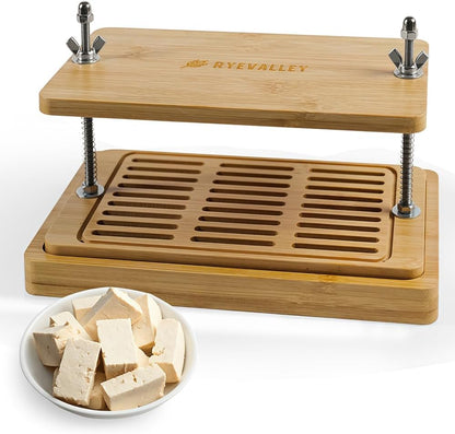 Bamboo Tofu Press by Ryevalley – Vegan Bamboo Tofu Press for Fast Water Removal from Silken, Soft & Organic Extra Firm Tofu. Eco-Friendly, BPA-Free, Durable.Perfect for High Protein Marinated Tofu