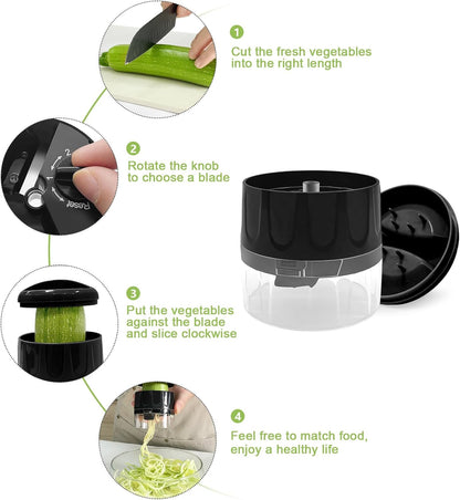 3-in-1 Vegetable Spiralizer Slicer, Adjustable Mandoline Spiral Cutter for Zucchini Noodles, Carrots, Cucumber (Green)
