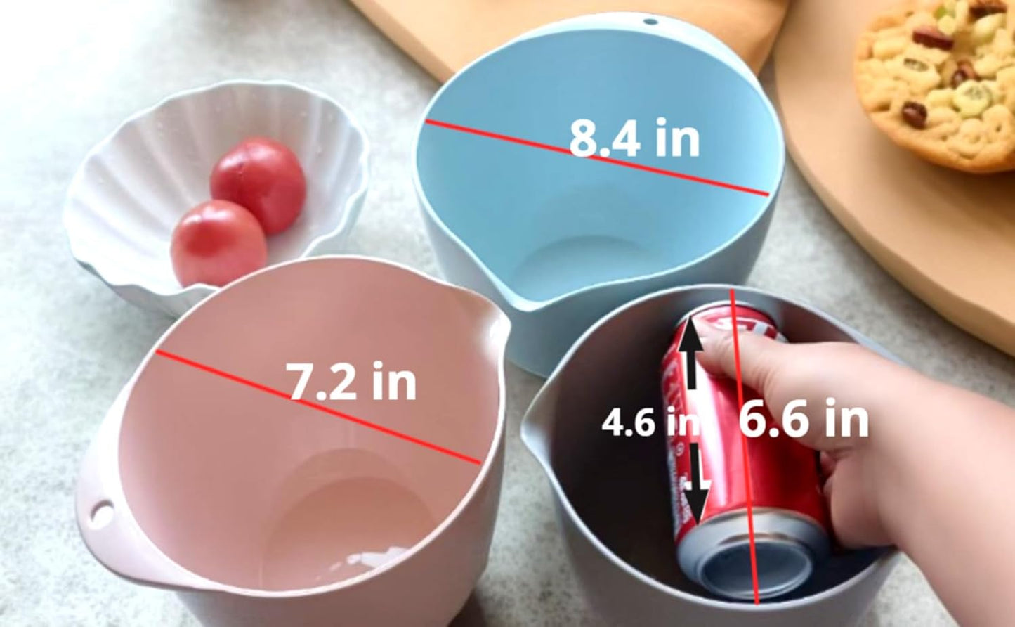 3 Plastic Mixing Bowls with Lids,Pour Spout,TPR Bottom,Mixing Bowl Set,Deep Nesting Small Batter Bowl for Serving,Prep,Baking,Non Slip,Dishwasher Safe,Easy to Grip/Spout,Pale Blue