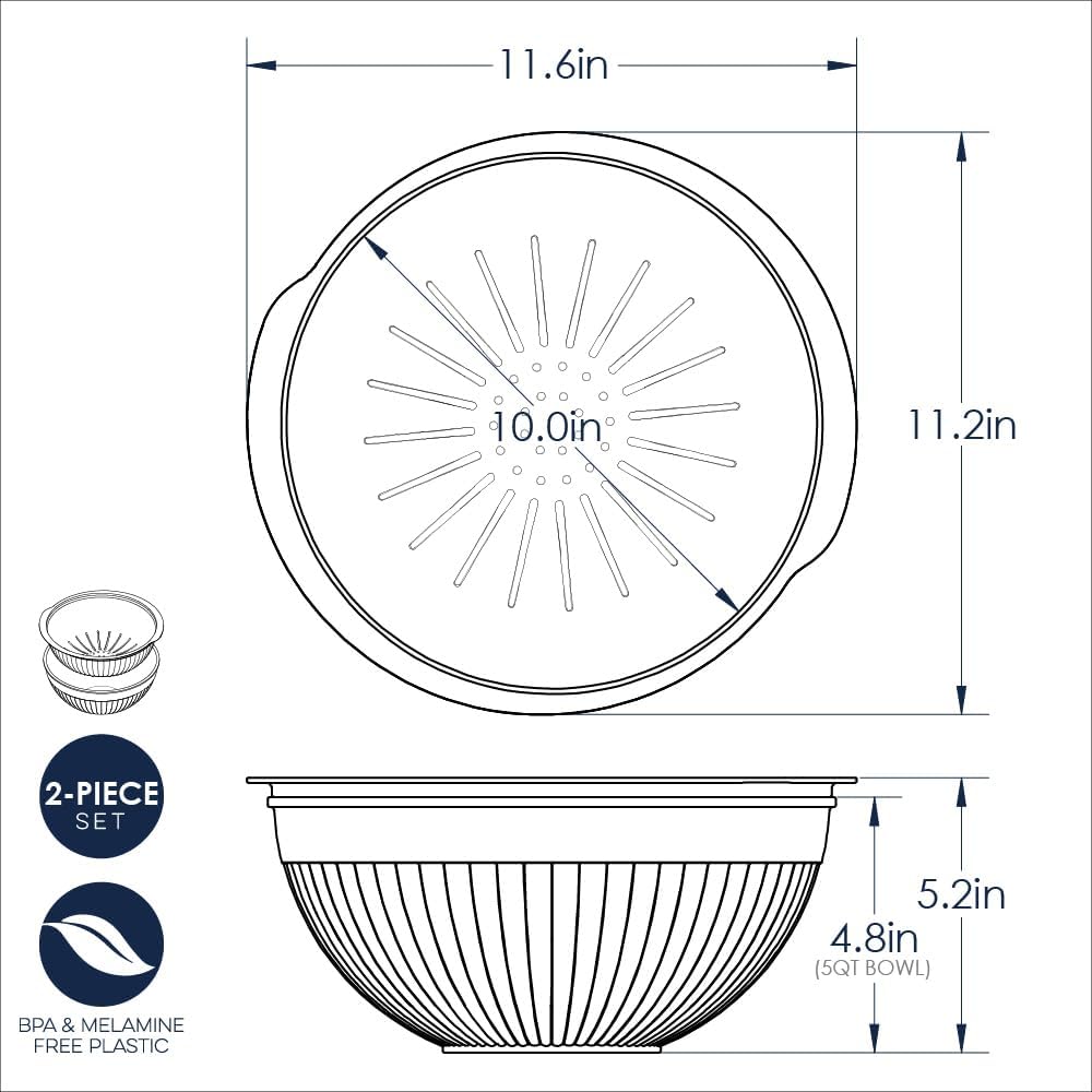 Nordic Ware 2-in-1 Colander Bowl Set, White and Sea Glass