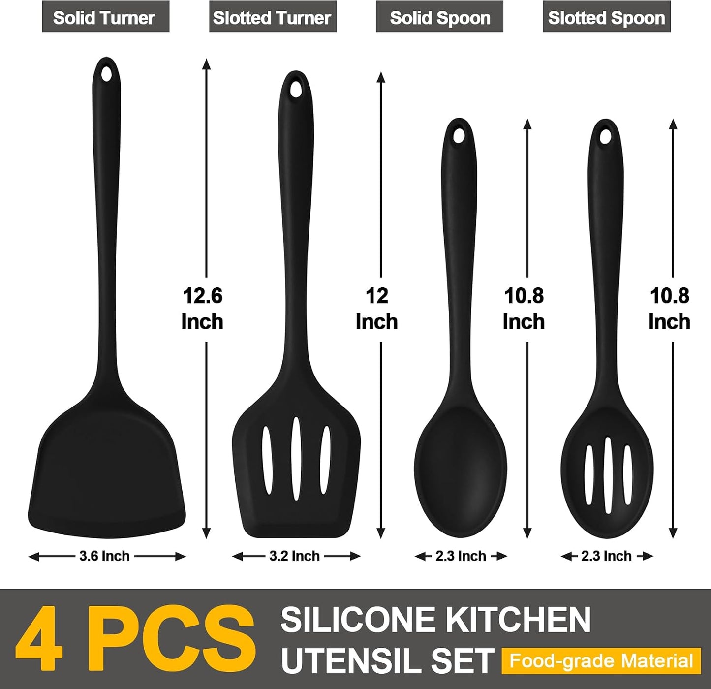 P&P CHEF Kitchen Utensil Set, 4 Pieces Non-stick Silicone Cooking Utensils, Heat-resistant Slotted Solid Spoon Turner for Frying, Mixing, Serving, Non-toxic & Easy to Clean, Blue