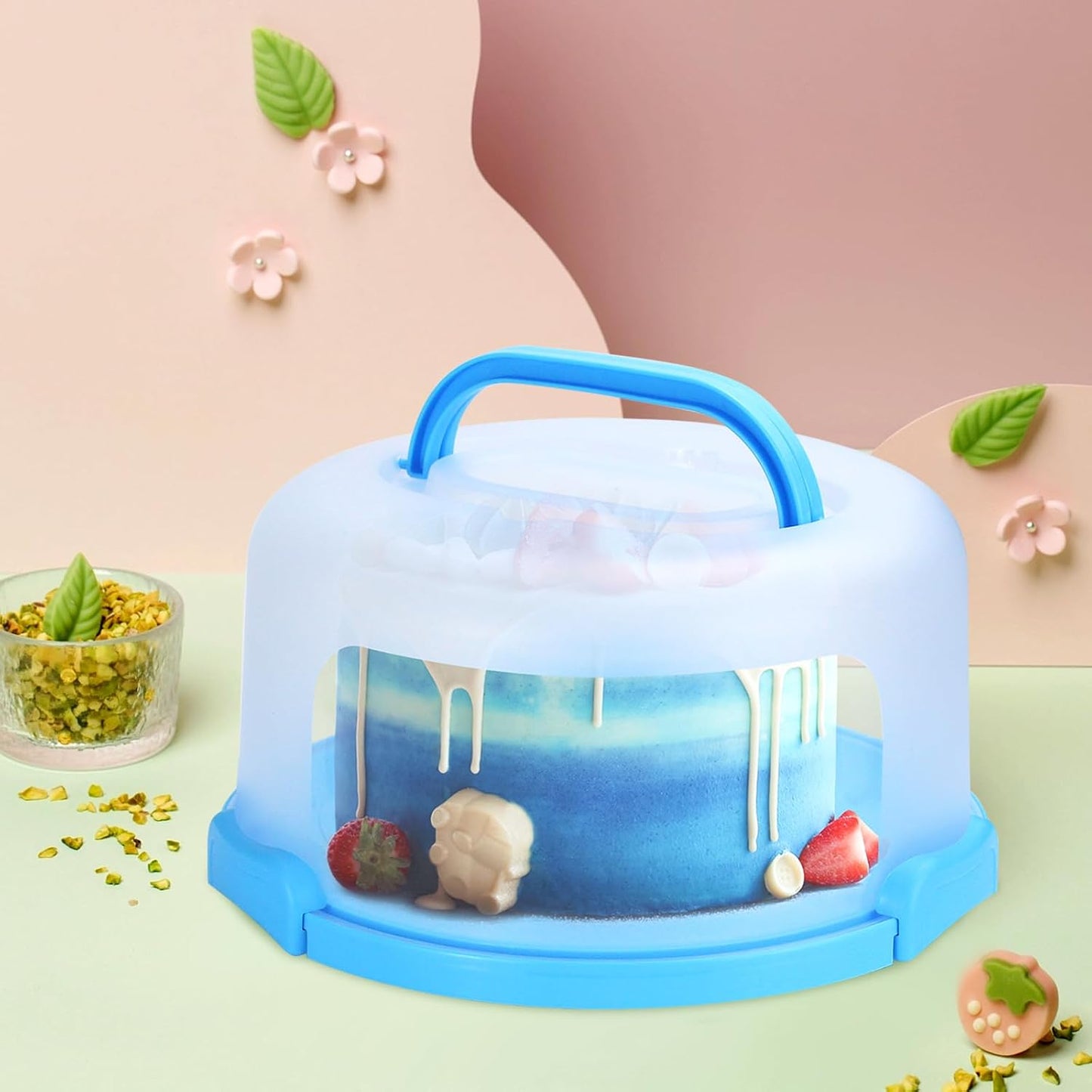 Cake Carrier with Lid and Handle, Fit 10’’ Cake Stand with Lid, Cake Transport Storage Container, Cake Containers Cover Stand with Lids, 3 Secure Side Closures (White)