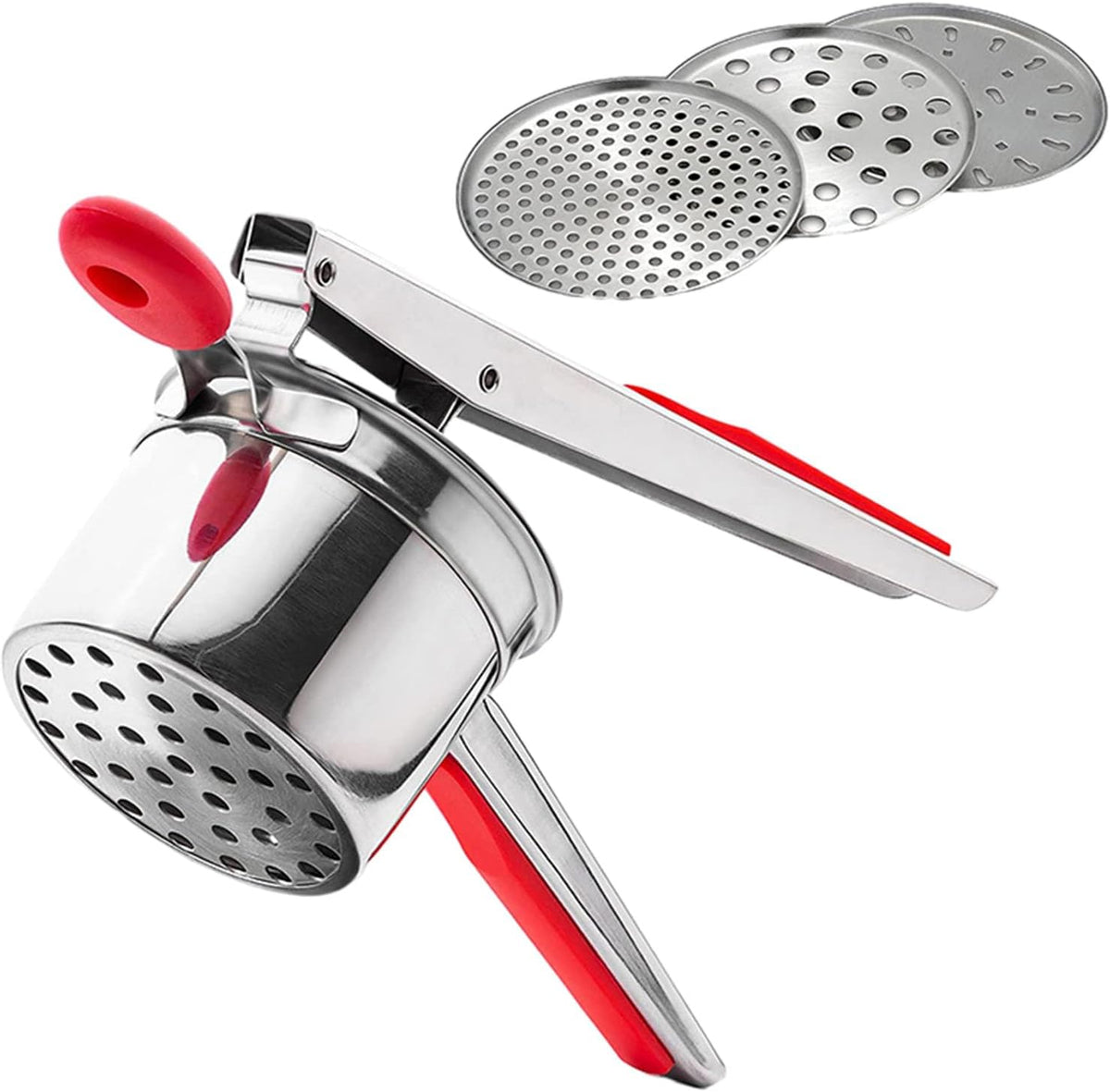 Stainless Steel Potato Ricer With 3 Discs, Heavy Duty Potato Ricer for Mashed Potatoes, Large Capacity Potatoes Masher and Rice-r Kitchen Tool(COLOR:Red)