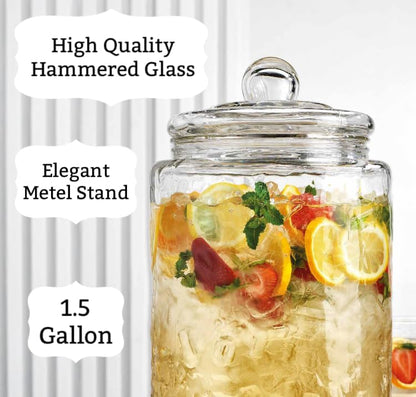 2 PACK 1.5 Gallon Drink dispenser, Glass Beverage Dispenser With Elegant Stand Stand, Drink Dispensers for Parties With Spigot 100% Leakproof. Perfect For Parties And Daily Use