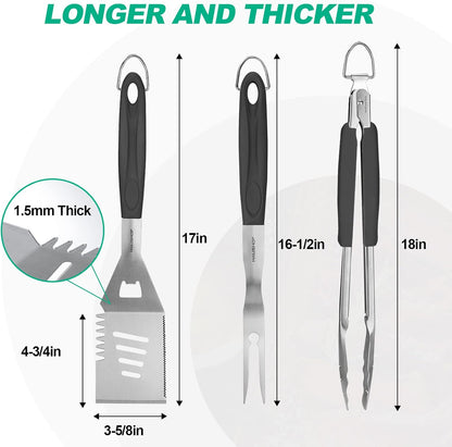 HAUSHOF Large Grill Accessories Heavy Duty BBQ Set Gifts for Men/Women - Premium Stainless Steel Spatula, Fork & Tongs, Barbecue Utensils Tool Kit Gift for Grilling Lover Outdoor