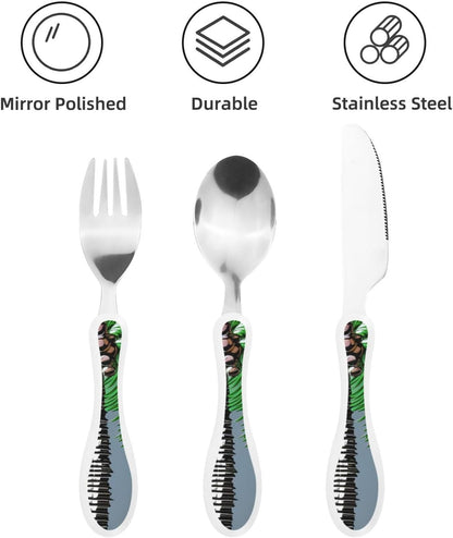 3-Piece Kids Silverware Set With Storage Case, Stainless Steel Reusable Children Safe Knife Spoon Fork Set Grim Reaper Children Flatware Set For Kids Lunch Box