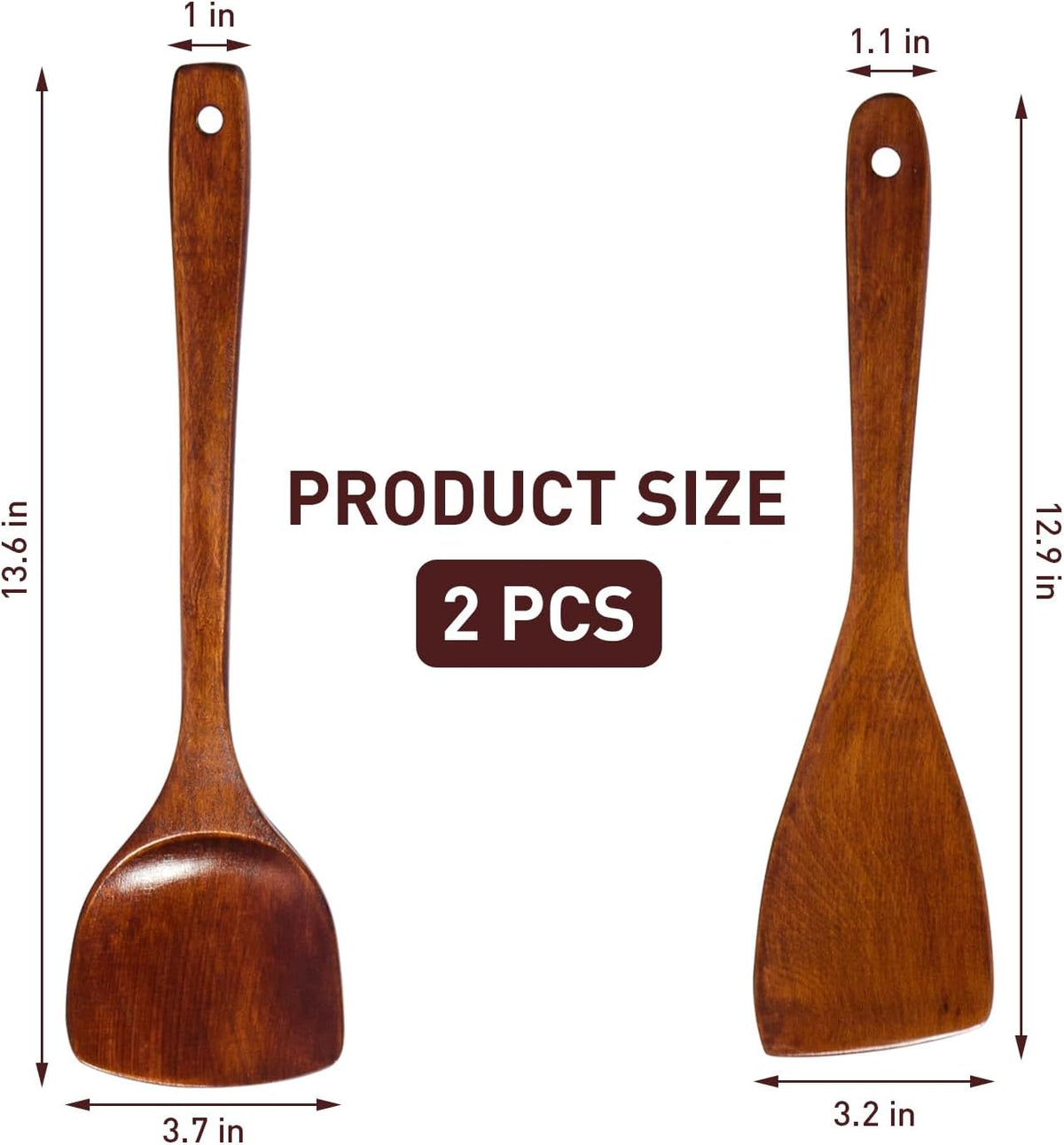 1PCS Wooden Spatulas for Non-Stick Cookware - Long Handle Flat Frying Spatula Set, Healthy and High Moisture Resistance (1, C1-13.78"x3.54")
