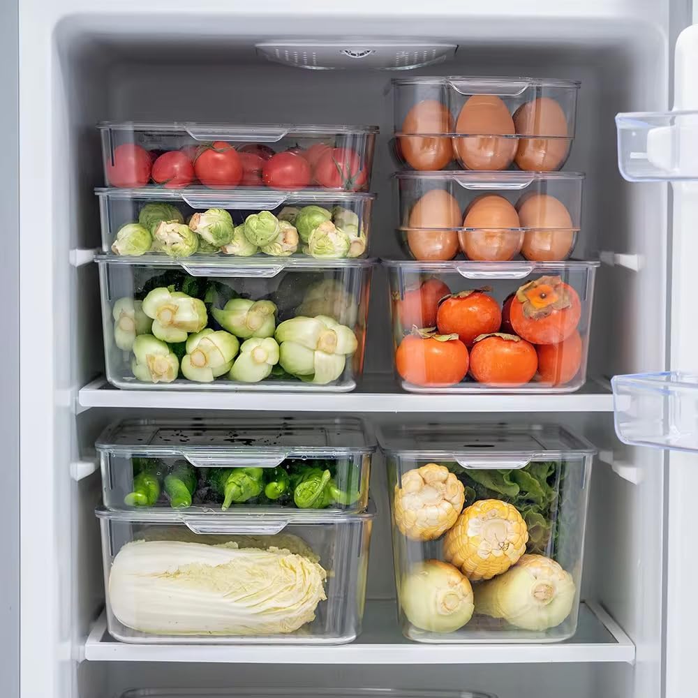 Clear Refrigerator Organizer Bins – Stackable Fridge Storage Containers for Kitchen, Pantry & Freezer – BPA Free Acrylic Baskets (5-Piece Set)