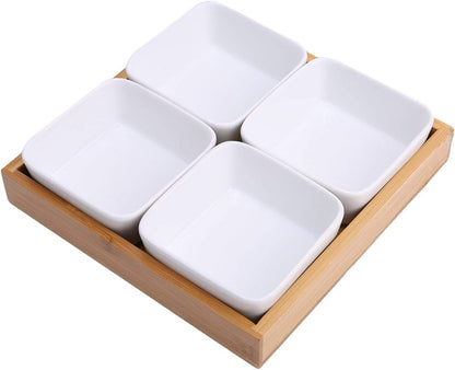 Ceramic Snack Serving Tray Compartment Serving Platter with Lid and Pallets Removable Container Food Storage for Appetizer, Condiments, Nuts(4 grid)