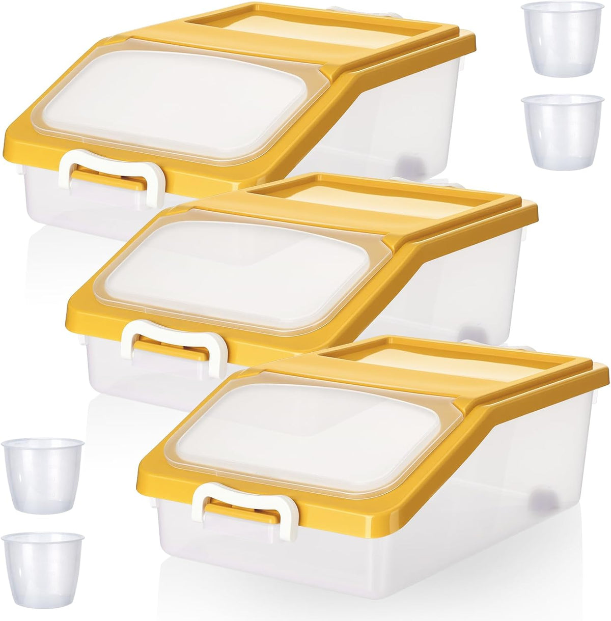 Blushtier 3 Pcs Rice Storage Container 11 lb Airtight Flour Container with Wheels Measuring Cup Clear Pet Food Dog Cat Birds Food Bin Grain Cereal Organizer Box for Dry Baking Supplies(Milky White)