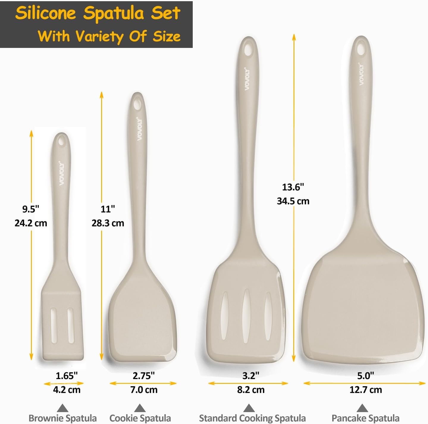 Silicone Spatula Set, 600°F Heat Resistant Silicone Spatula Turner Flipper for Cooking, Non Stick and Non Scratch Kitchen Utensils for Eggs & Pancakes, 4 Pack, Black