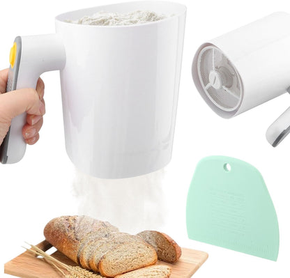 Electric Flour Sifter 32Oz with Dough Scraper, Fine Mesh Baking Sieve