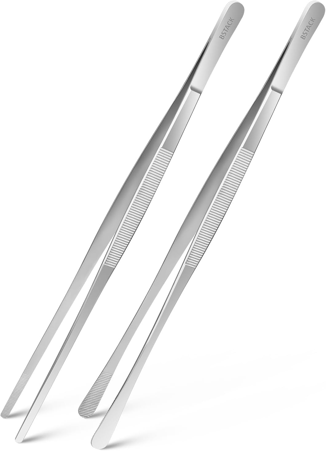 Brand Stack Kitchen Tweezers 12” Japanese Stainless-Steel Cooking Tong Tweezers Set of 2 with Precision Serrated Tip Premium Long Tweezers for Kitchen Serving Food Chef & Pasta Cooking tweezers.