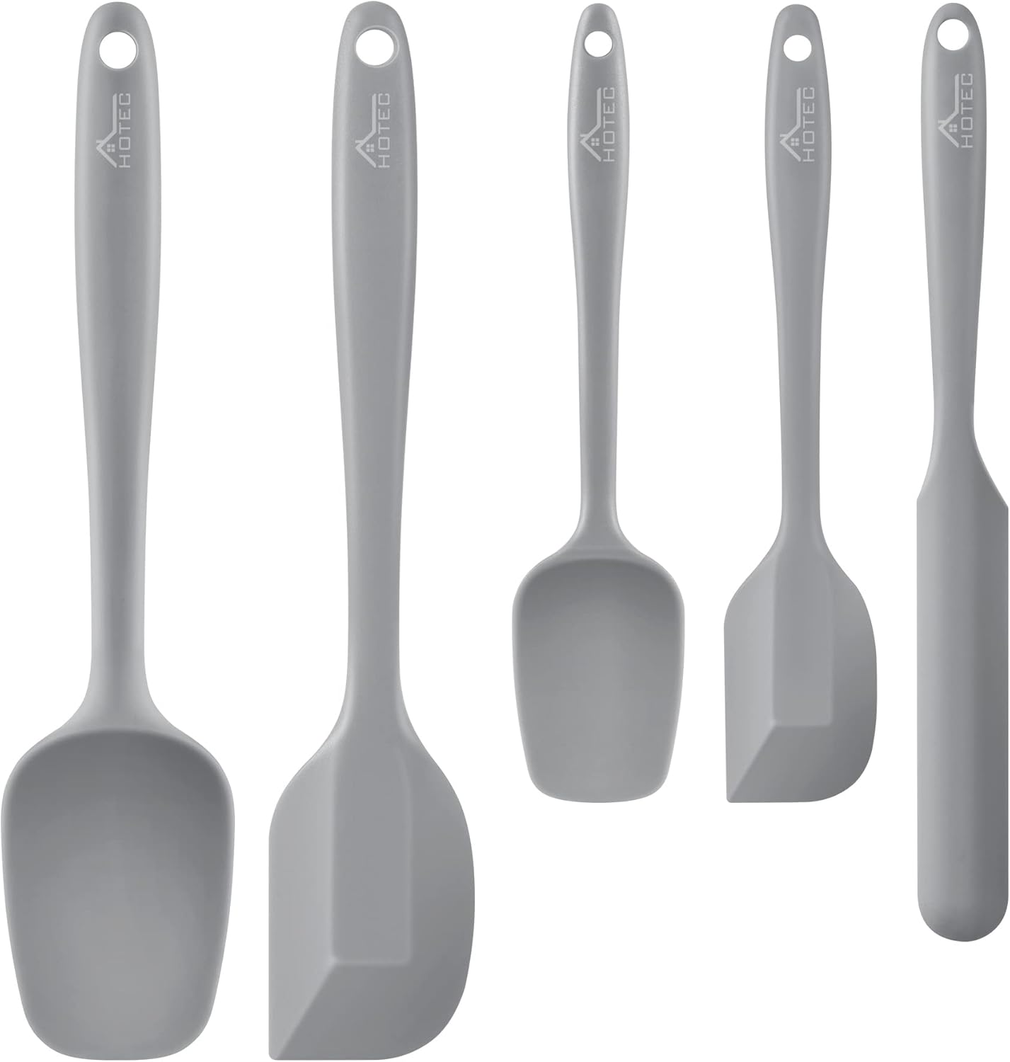 HOTEC Heat Resistant 600℉ Food Grade Silicone Rubber Spatula Set for Baking, Cooking, and Mixing Non Stick Dishwasher Safe BPA-Free Multicolor Set of 5