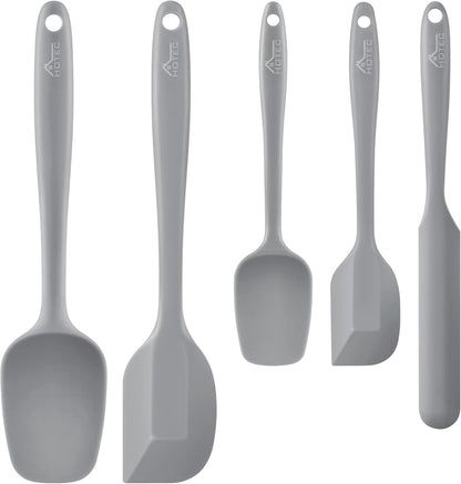 HOTEC Heat Resistant 600℉ Food Grade Silicone Rubber Spatula Set for Baking, Cooking, and Mixing Non Stick Dishwasher Safe BPA-Free Multicolor Set of 5