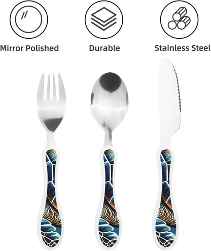 3-Piece Kids Silverware Set With Storage Case, Stainless Steel Reusable Children Safe Knife Spoon Fork Set Elephant Pattern Children Flatware Set For Kids Lunch Box