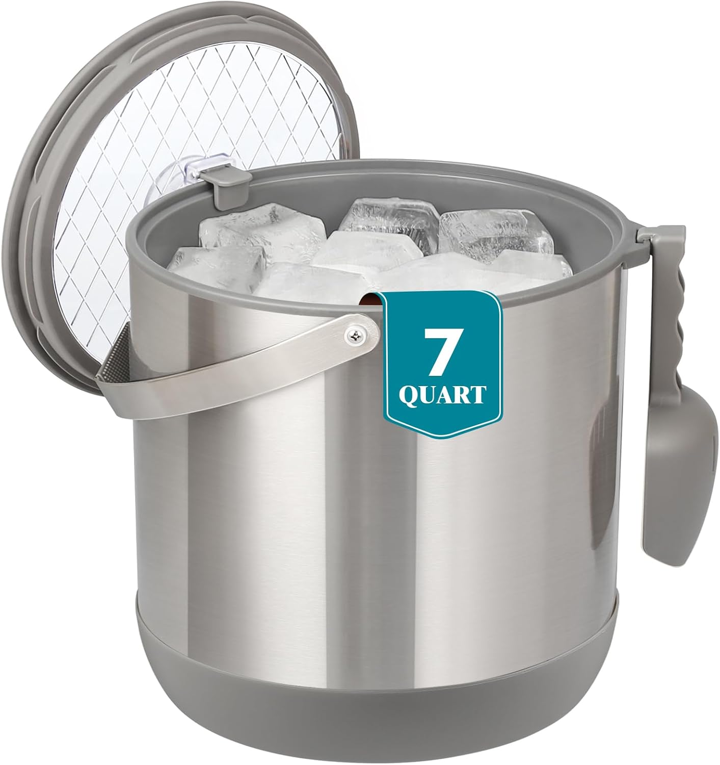 6.8L/7QT Insulated Ice Bucket with Lid & Scoop,Double-Wall Ice Bucket for Parties,Cocktail Bar(White)