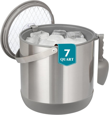 6.8L/7QT Insulated Ice Bucket with Lid & Scoop,Double-Wall Ice Bucket for Parties,Cocktail Bar(White)
