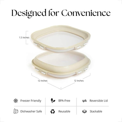 Crudités | Portable Snack Tray | Rectangle 2-Pack | Cream White | Reversible Stretch Lid Food Containers | BPA-Free, Freezer & Dishwasher Safe | Meal-Prep, Charcuterie, Salads, Picnic, Travel