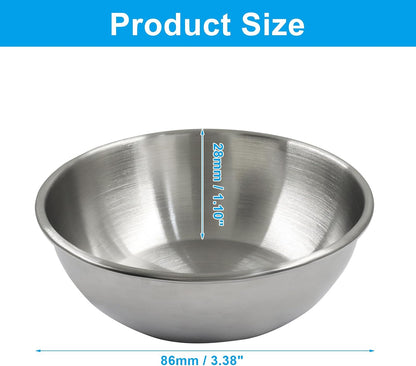 Small Stainless Steel Bowls, Set of 6, 3.3 oz Mini Prep Dishes for Sauce, Dipping, Condiments, and Snacks, Oven and Dishwasher Safe