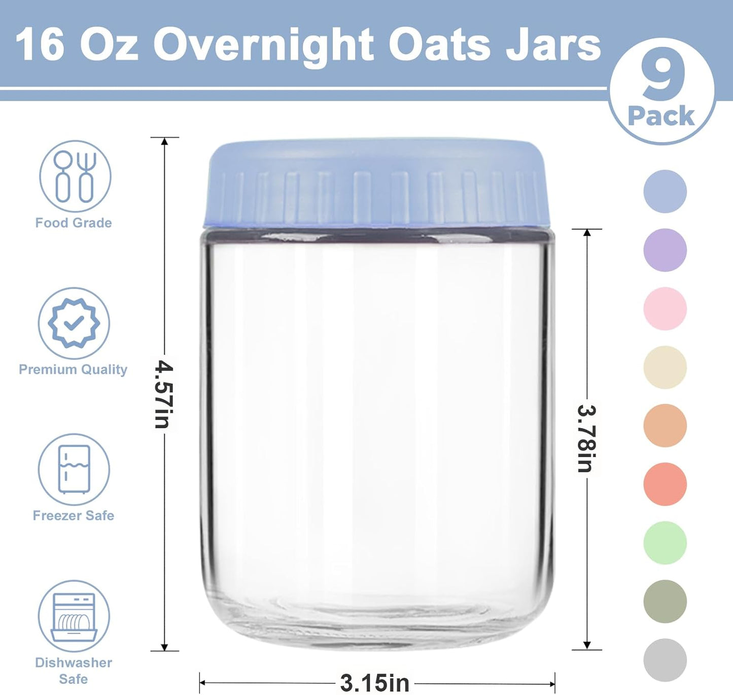Overnight Oats Containers with Lids, 10oz Wide Mouth Mason Jars with Lids, 9 Pack Glass Jars with Airtight lid for Chia Pudding Yogurt Salad, Meal Prer Oatmeal Jars, Pink