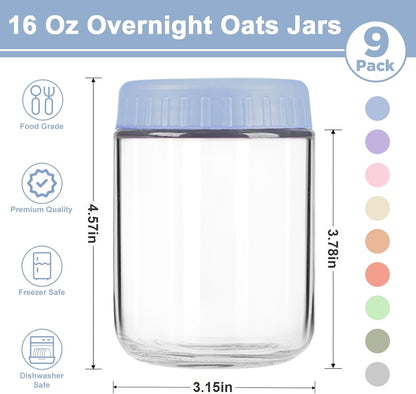 Overnight Oats Containers with Lids, 10oz Wide Mouth Mason Jars with Lids, 9 Pack Glass Jars with Airtight lid for Chia Pudding Yogurt Salad, Meal Prer Oatmeal Jars, Pink