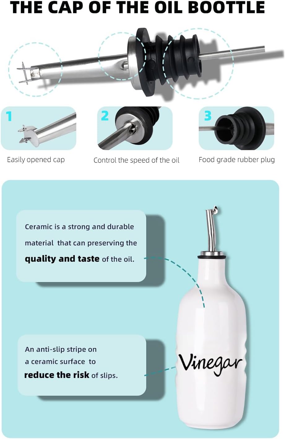 Farmhouse Ceramic Oil and Vinegar Dispenser Bottle Set (White)