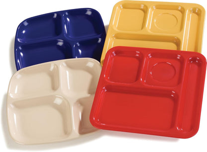 Carlisle FoodService Products Melamine Lunch Tray with 4 Compartments, Right Handed Cafeteria Tray with Divided Compartments for Food, 10" x 9.75", Dark Blue