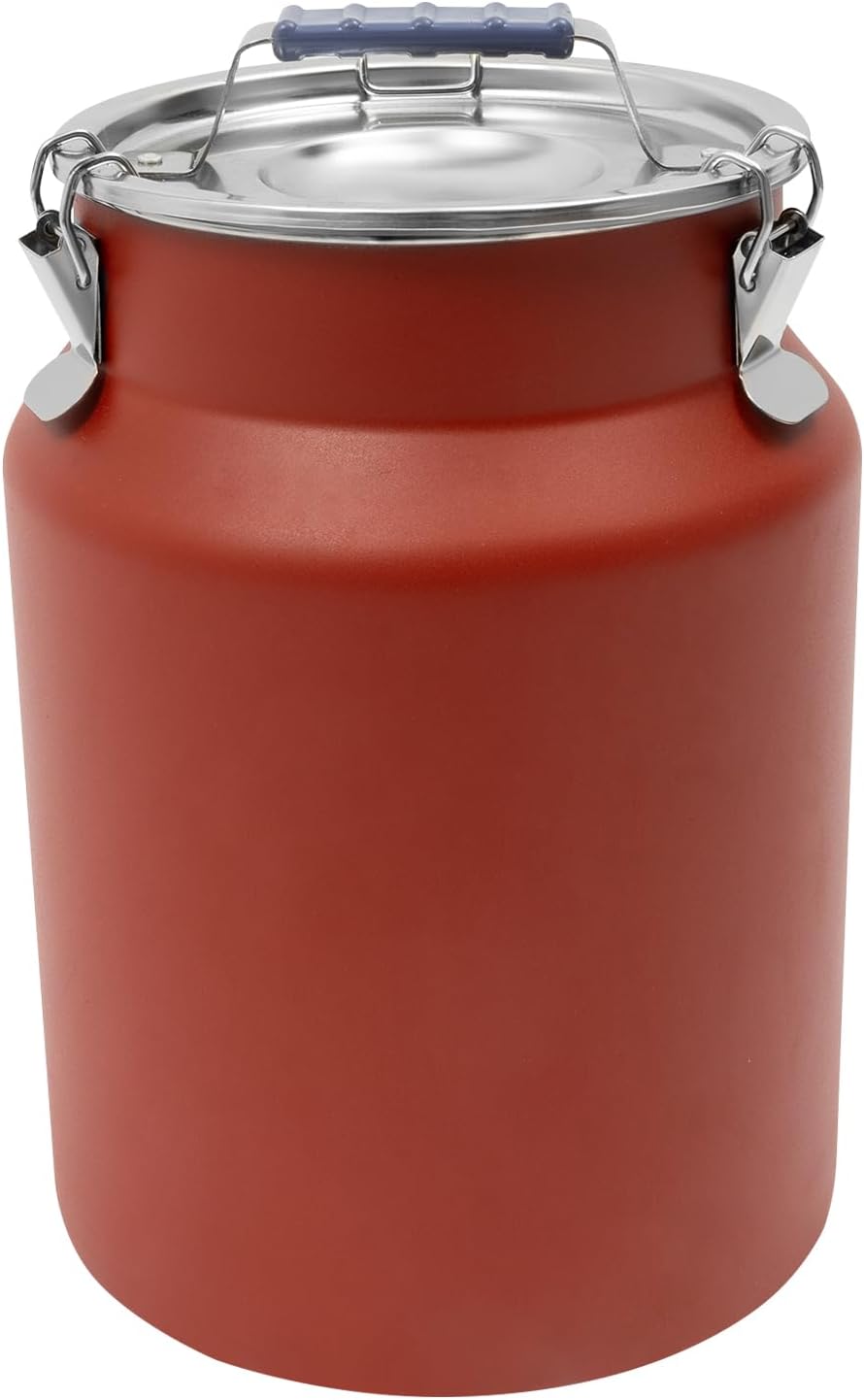 Sealed Rice Storage Container, 12L/3gal Stainless Steel Kitchen Food Storage Bin with Lids Locking Clamp, Airtight Canisters Container for Flour Rice Cereal Grain Coffee Bean (Red)