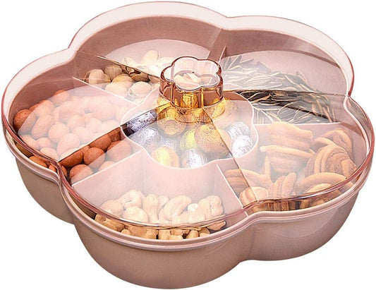 Storage Box Snacks Storage Box Flower Shape Snack Serving Tray Candy Serving Container 6 Compartments Divided Snack Plate With Lid ()