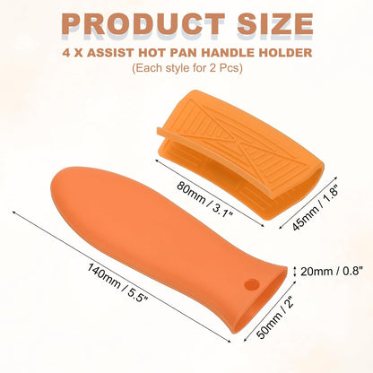 uxcell 4 Pcs Silicone Assist Hot Pan Handle Holder Hot Skillet Handle Covers Pot Holder Sleeve Non-Slip Heat Resistant for Kitchen Pot Frying Pans Cookware (Orange)