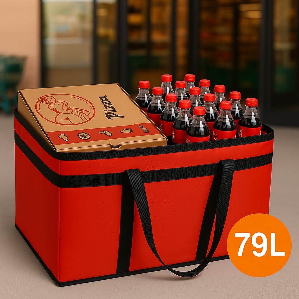 musbus Extra large XXXL Insulated Food Delivery Bag Cooler Bags Keep Food Warm Catering Therma Catering Bag for doordash 22x14x13 Cooler Bags Therma Shopper hot warming RED Pizza BLACK