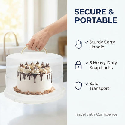 12 Inch Cake Carrier with Lid and Handle – Heavy-Duty Cake Container for Baking Events & Outdoor Trips | Adjustable Height,Portable Food Cake Carrier Storage Solution for Picnics & Camping