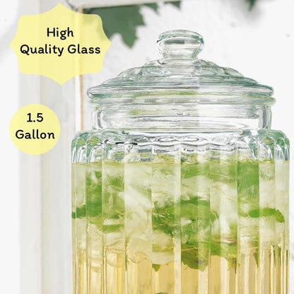 2 PACK 1.5 Gallon Drink dispenser, Glass Beverage Dispenser With Elegant Stand Stand, Drink Dispensers for Parties With Spigot 100% Leakproof. Perfect For Parties And Daily Use