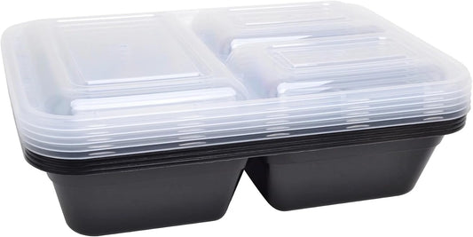 10 Piece 3 Compartment Meal Prep Food Storage Containers, Black