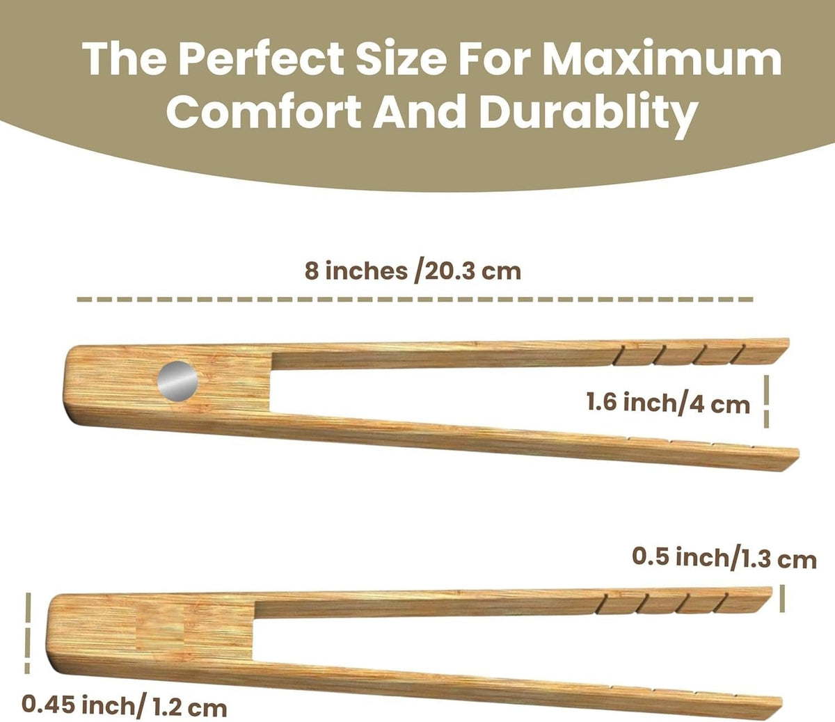 Toaster Tongs With Magnet | Kitchen Utensils For Cooking and Holding Toast Bacon Muffin Bagel Bread | 8 Inch Long Natural Non Toxic Bamboo