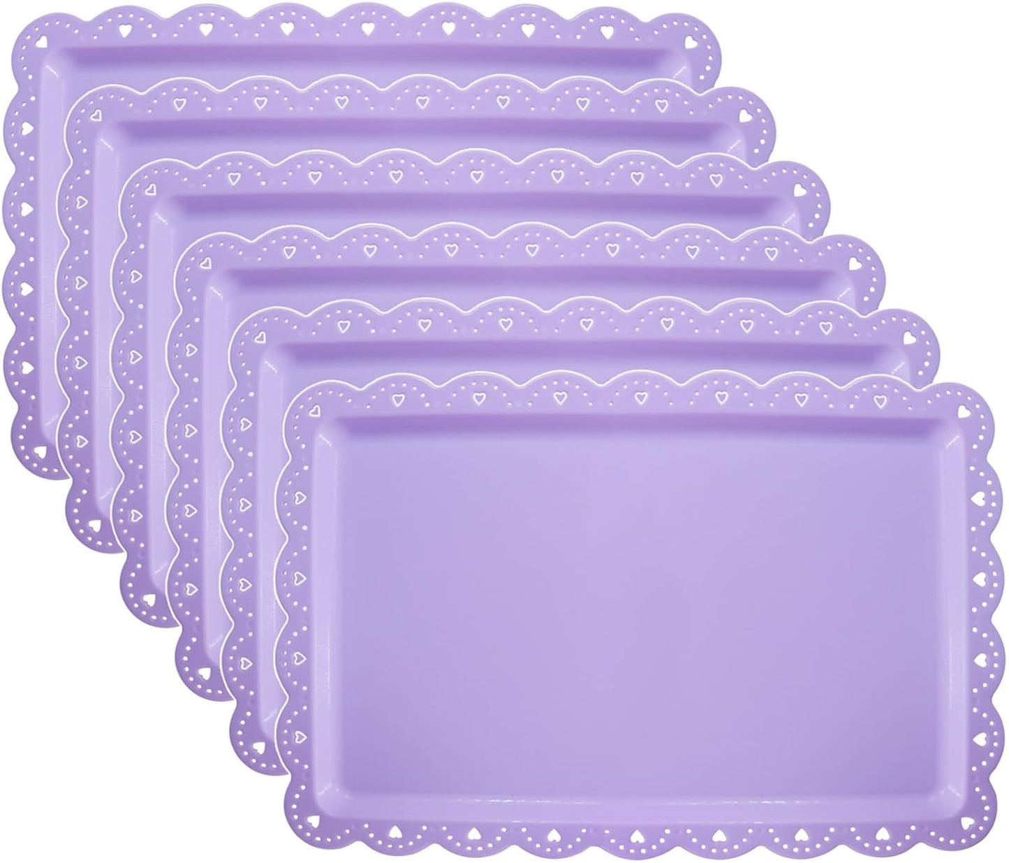 Set of 6 Plastic Serving Trays Food Tray - 14" x 9" Rectangle Serving Platter for Party Cafeteria Kitchen Restaurant , Small Flat Trays for Dessert Fruit Cookie Snack (6, White)