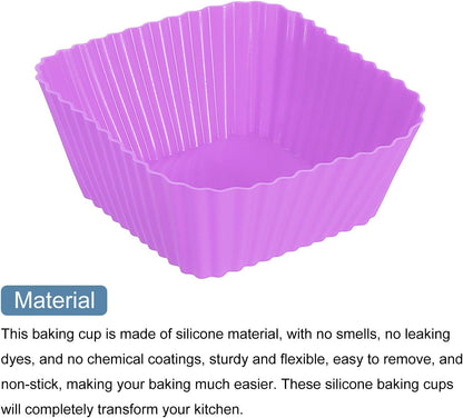 uxcell 18Pcs Silicone Cupcake Baking Cups, Silicone Muffins Liners Non-Stick Square Baking Cups, for Cooking Eggs Baking Muffins and Make a Cake(Pink)
