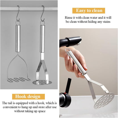Potato Masher 2 Pcs, Kyraton Stainless Steel Heavy Duty Mash Potatoes Masher Kitchen Tool Utensils for Avocado Potatoes Beans Meat Vegetables, Kitchen Gadgets