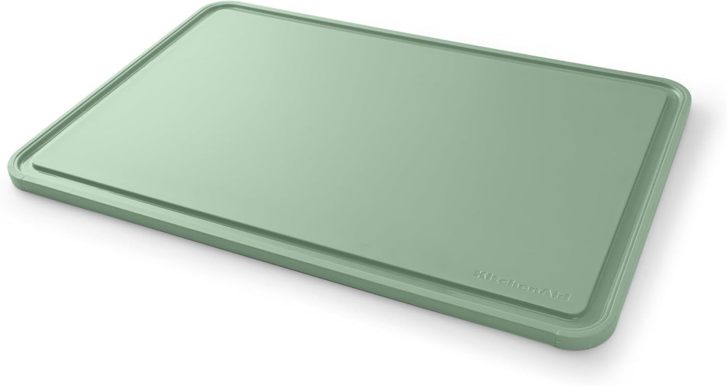 KitchenAid Classic Plastic Cutting Board with Perimeter Trench and Non Slip Edges, Dishwasher Safe, 12 inch x 18 inch, Gray