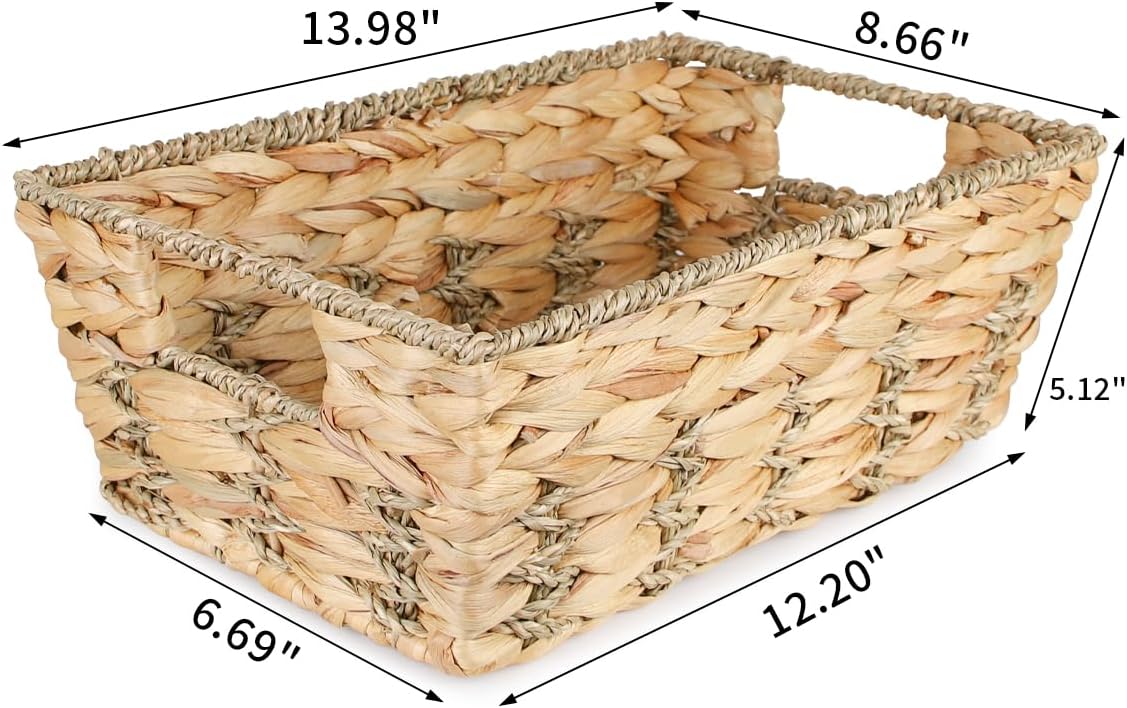 Water Hyacinth storage basket with Handle Shelf Organizing Storage Baskets Hand-woven Rattan Baskets Pantry Bin Organizers for Shelves, Living Room,Decor(Middle)