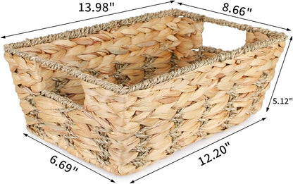 Water Hyacinth storage basket with Handle Shelf Organizing Storage Baskets Hand-woven Rattan Baskets Pantry Bin Organizers for Shelves, Living Room,Decor(Middle)