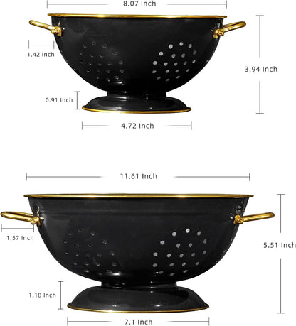 Metal Colander Set of 2, Strainer Basket with Handles 3.5 & 5 Qt Powder Coated Self-draining Solid Ring Base Metal Large Kitchen Colander Bowel for Pasta Vegetable Fruit (PINK)