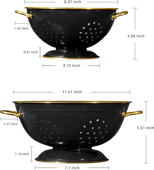 Metal Colander Set of 2, Strainer Basket with Handles 3.5 & 5 Qt Powder Coated Self-draining Solid Ring Base Metal Large Kitchen Colander Bowel for Pasta Vegetable Fruit (PINK)