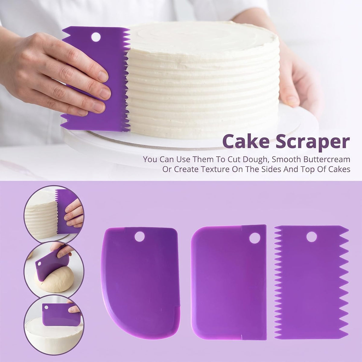 Adjustable Cake Leveler with 3 Cake Scrapers, 9 Height Cake Slicer