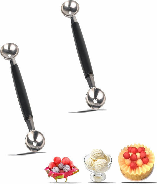 Stainless Steel Melon Baller 2 Pack, Dual Head Scoop for Ice Cream & Fruit