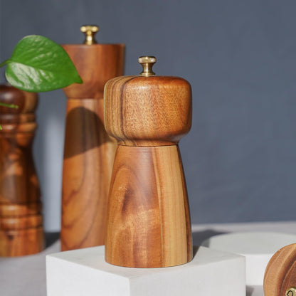 Pepper Grinder, Pepper Mill with Adjustable Stainless Steel, Acacia Wood, 14 cm/5 inch Height, Bottom Dia: 6 cm/2.36 inch (Tray is NOT Included)