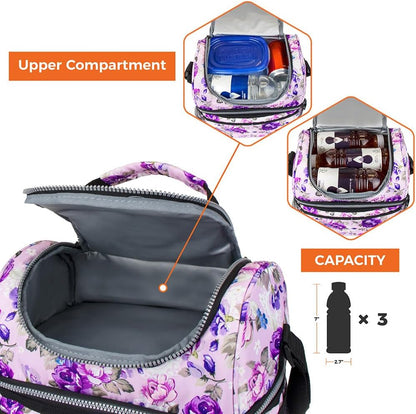 opux Insulated Lunch Bag for Men Women, Double Decker Leakproof Lunch Box Cooler Tote with Shoulder Strap, Large Lunchbox for Work School Travel Meal Prep, Adults Kids Boys Girls, Green, 16 Cans