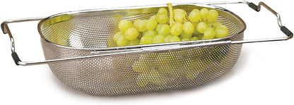 RSVP International Endurance® In-Sink Mesh Colander Strainer Basket, 3 Quart | Organize Sponges, Collect Food Scraps | Dishwasher Safe | Small Corner Basket | Steaming, Draining & Rinsing