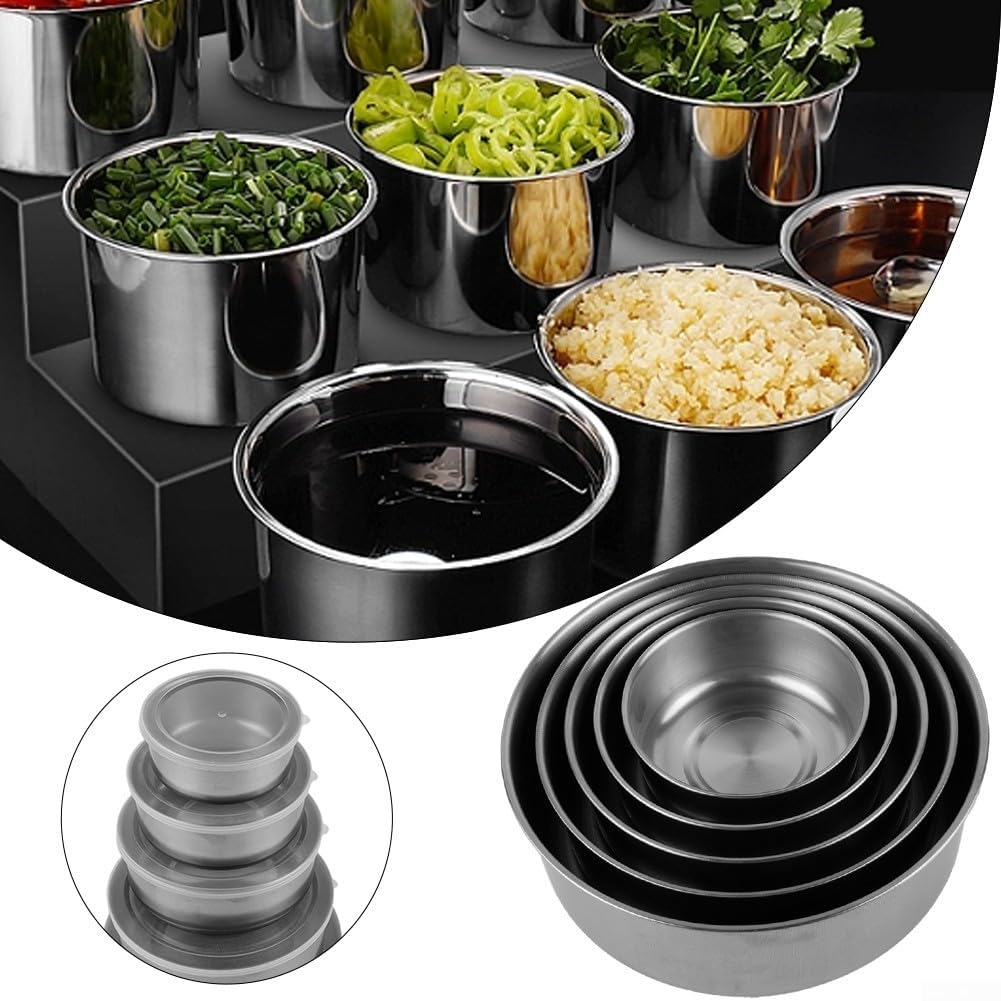 5 Pcs Stainless Steel Containers with Lids, Stackable Food Container Storage Mixing Bowl Set Reusable Food Storage Organizers for Fruit Vegetable Lunch Salad